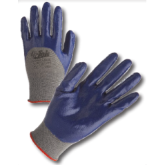 Gant tricoté nylon gris avec enduction 3/4 nitrile bleu de taille 8 à taille 12