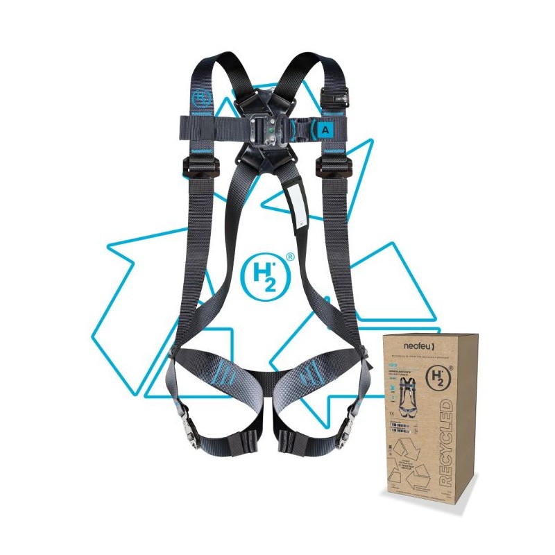 Harnais anti-chute en matière recyclée avec deux points d'accrochage boucles automatiques de taille S à taille XL