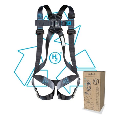 Harnais anti-chute en matière recyclée avec deux points d'accrochage boucles automatiques de taille S à taille XL