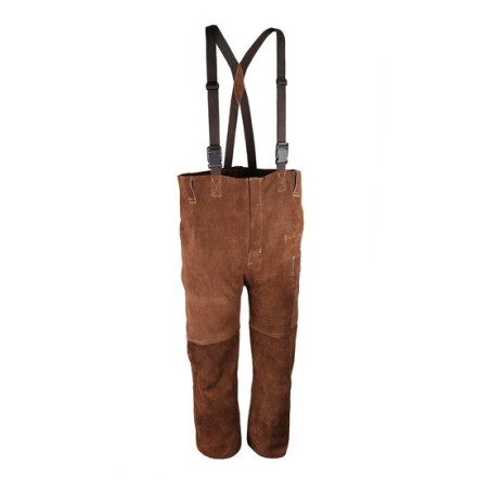 PANTALON DE SOUDEUR EN CROUTE DE CUIR MARRON AVEC BRETELLES DE TAILLE S, L OU 2XL