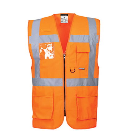 Gilet haute visibilité multipoches orange de taille S à 3XL