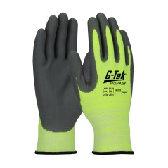 Gant anti coupure B trico POLYKOR jaune haute visilibilté enduit en nitrile gris de taille 7 à taille 11