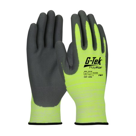 Gant anti coupure B trico POLYKOR jaune haute visilibilté enduit en nitrile gris de taille 7 à taille 11